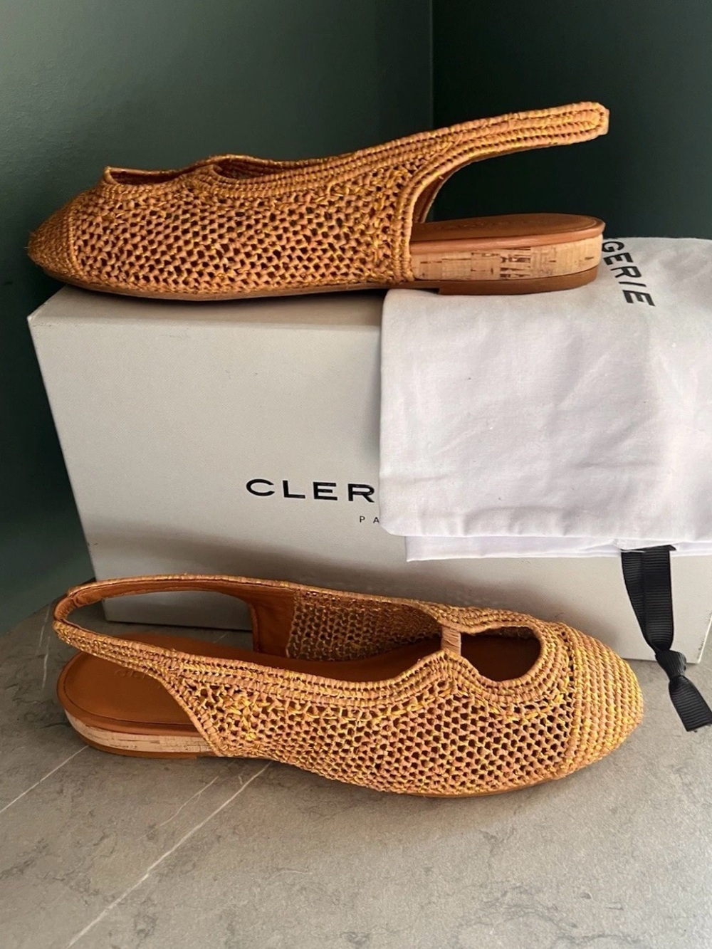 ROBERT CLERGERIE Sunny Slingback Raffia Flats